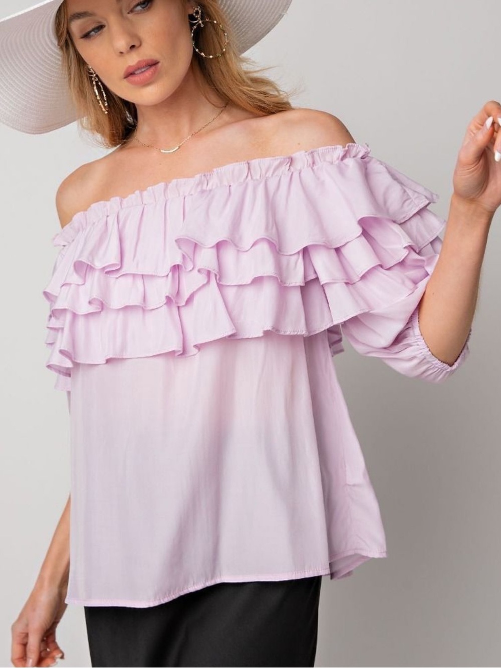 NWT easel Off-Shoulder Ruffle Tier Top
